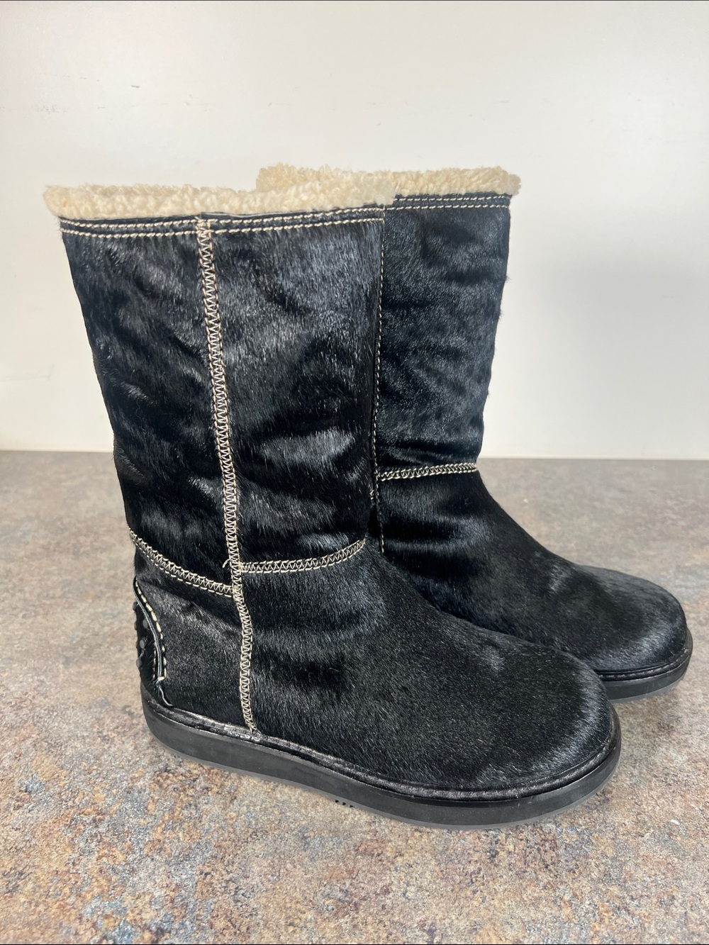 VanEli Women's Black Mid-Calf Winter Sherpa Lined Faux Calf Hair Boots Size 7